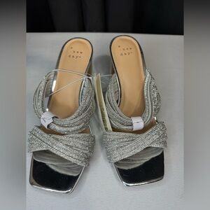 A New Day Silver Strappy Rhinestone 2 1/2 inch Heel - Size 6 NWT